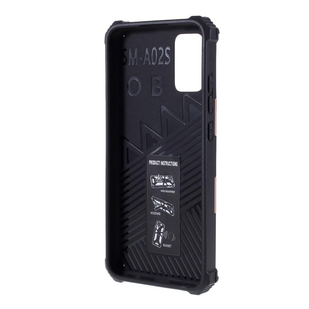 Armor Shockproof Kickstand PC TPU Phone Case with Magnetic Metal Sheet for Samsung Galaxy A02s (164.2x75.9x9.1mm) - Rose Gold-3