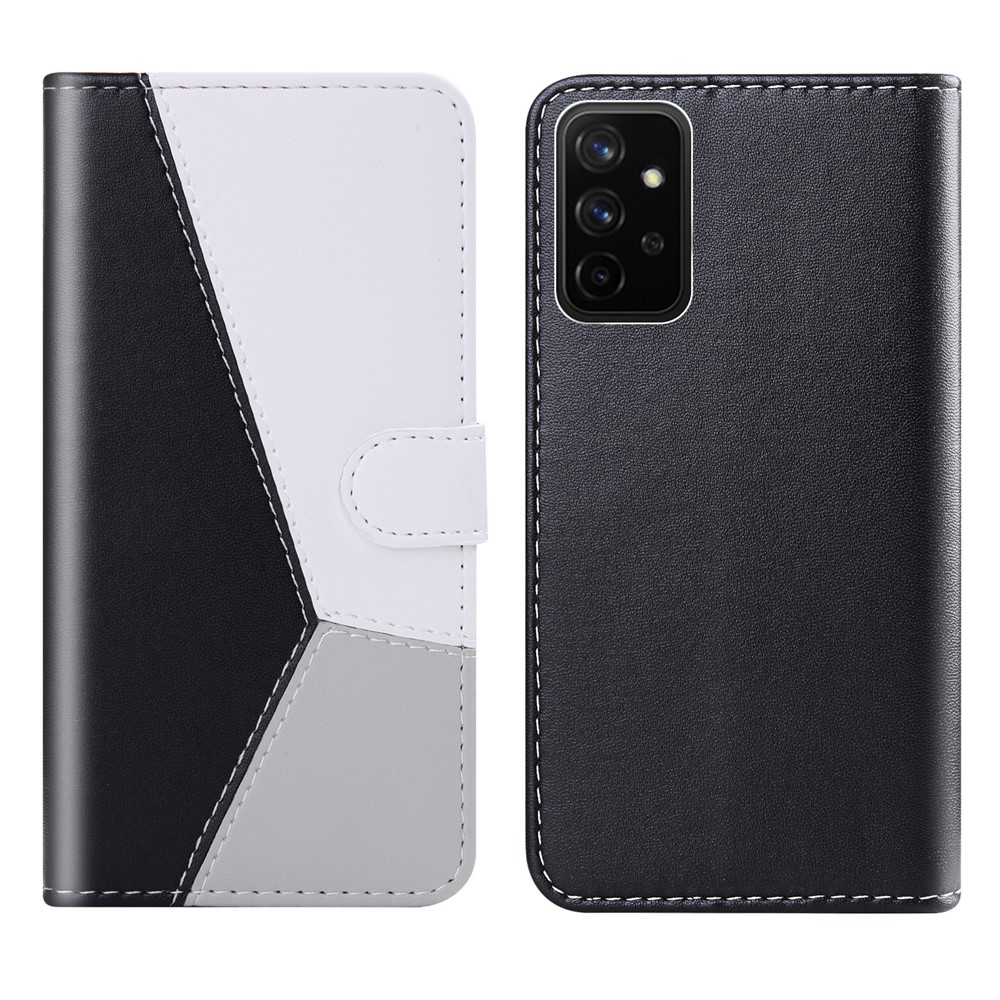Wallet Design Three-color Splicing Leather Stand Cover for Samsung Galaxy A52 4G/5G - Black/White/Grey-1