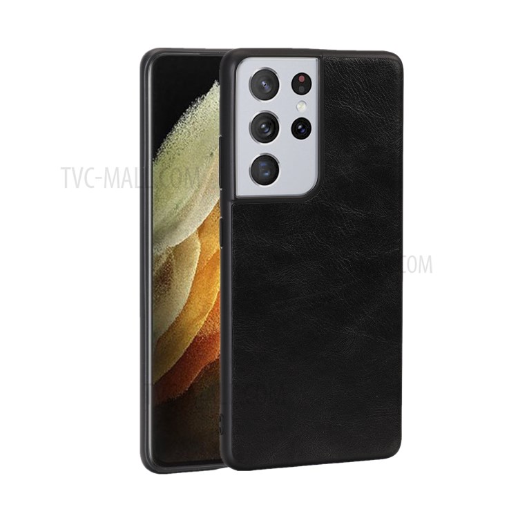 Shock Absorption Crazy Horse Texture PU Leather Coated TPU Case Shell for Samsung Galaxy S21 Ultra 5G - Black-1