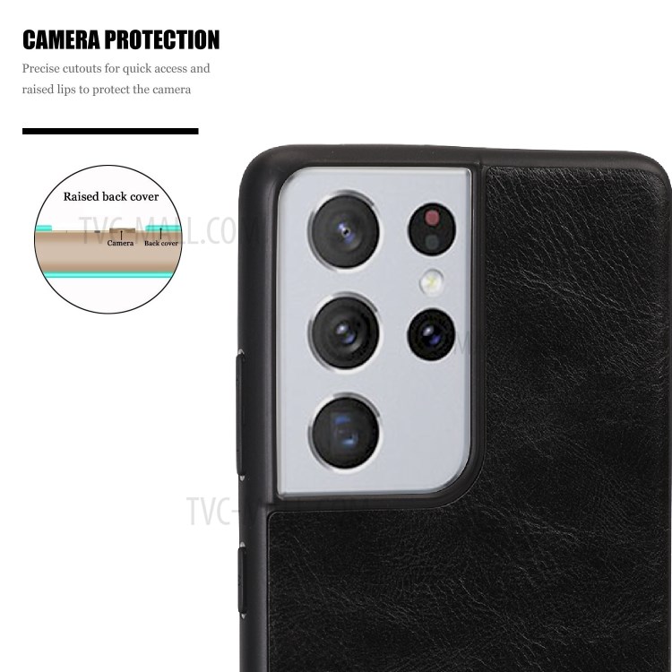 Shock Absorption Crazy Horse Texture PU Leather Coated TPU Case Shell for Samsung Galaxy S21 Ultra 5G - Black-4