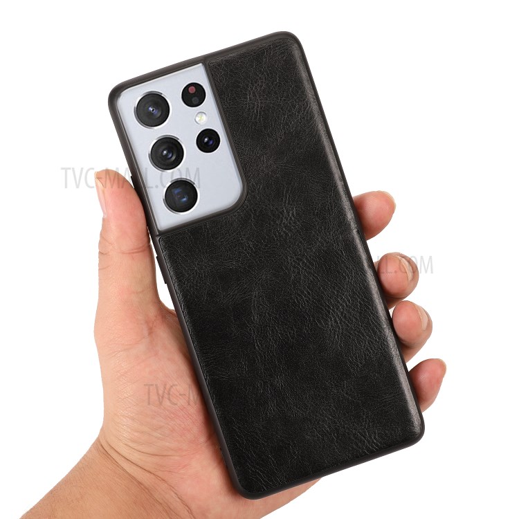 Shock Absorption Crazy Horse Texture PU Leather Coated TPU Case Shell for Samsung Galaxy S21 Ultra 5G - Black-6