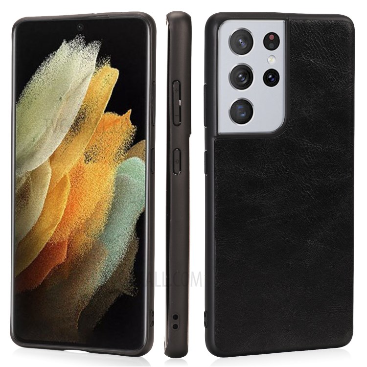Shock Absorption Crazy Horse Texture PU Leather Coated TPU Case Shell for Samsung Galaxy S21 Ultra 5G - Black-7