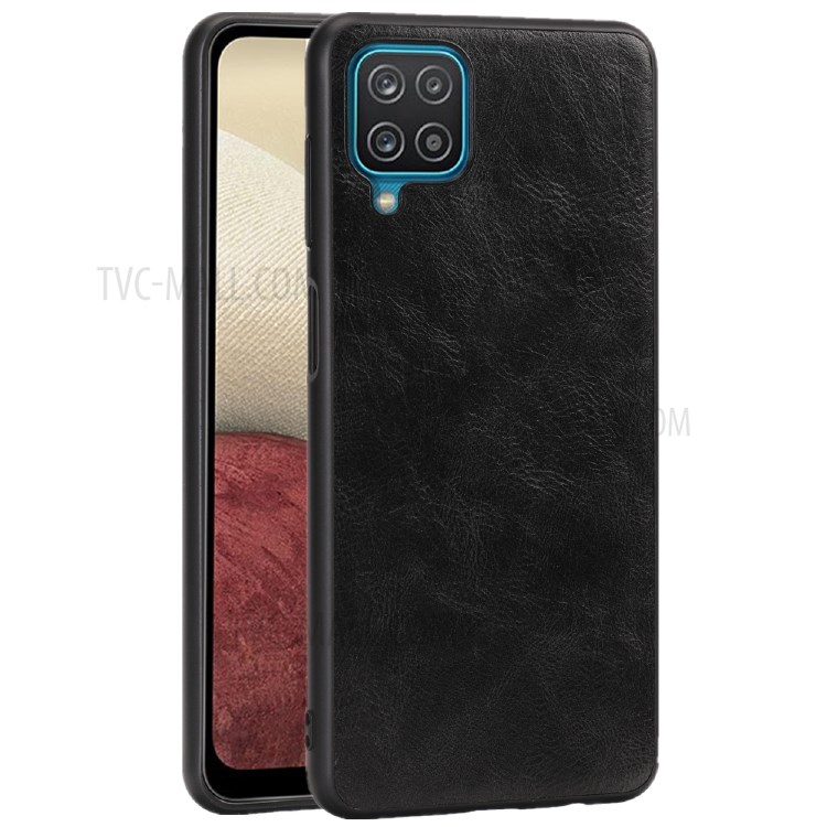 Crazy Horse Texture PU Leather Coated TPU Case for Samsung Galaxy A12 Phone Cover Shell - Black-1