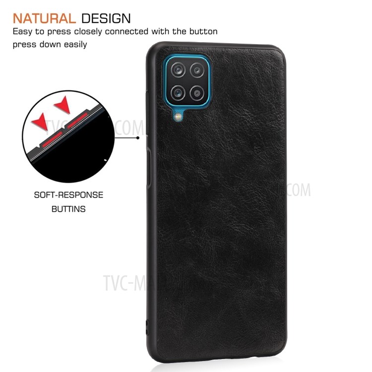 Crazy Horse Texture PU Leather Coated TPU Case for Samsung Galaxy A12 Phone Cover Shell - Black-3