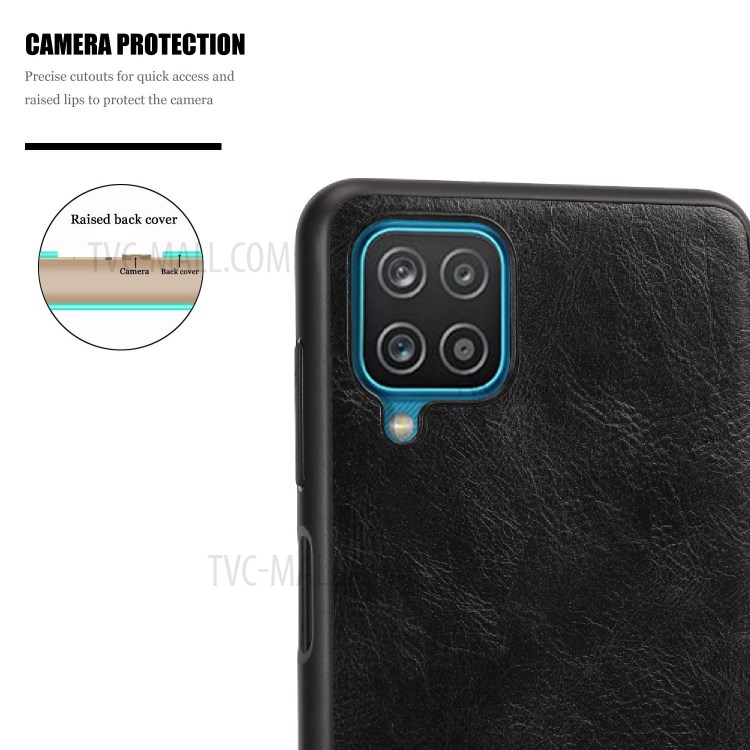 Crazy Horse Texture PU Leather Coated TPU Case for Samsung Galaxy A12 Phone Cover Shell - Black-4