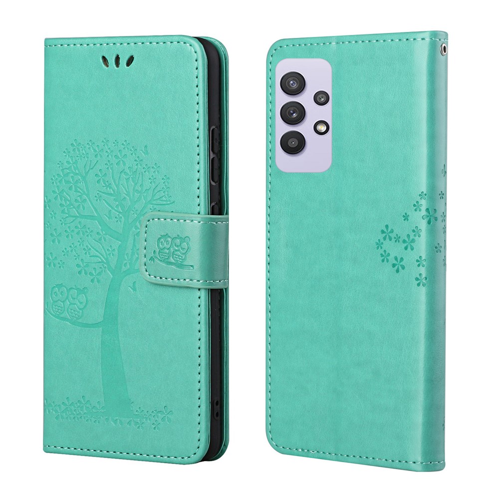 Owl Pattern Printing Design Leather Wallet Phone Cover for Samsung Galaxy A32 4G - Green-1