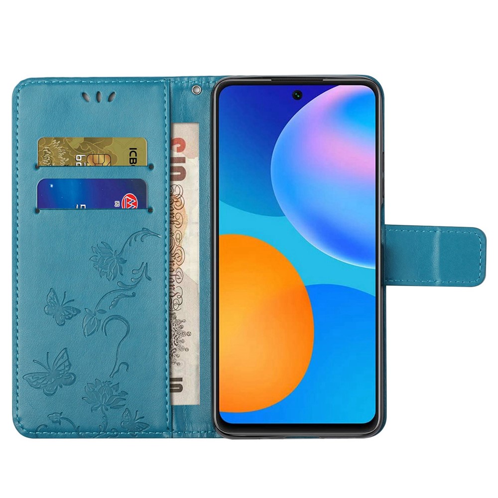 Imprint Butterfly Flower Leather Wallet Stand Phone Cover for Samsung Galaxy A32 4G - Blue-2
