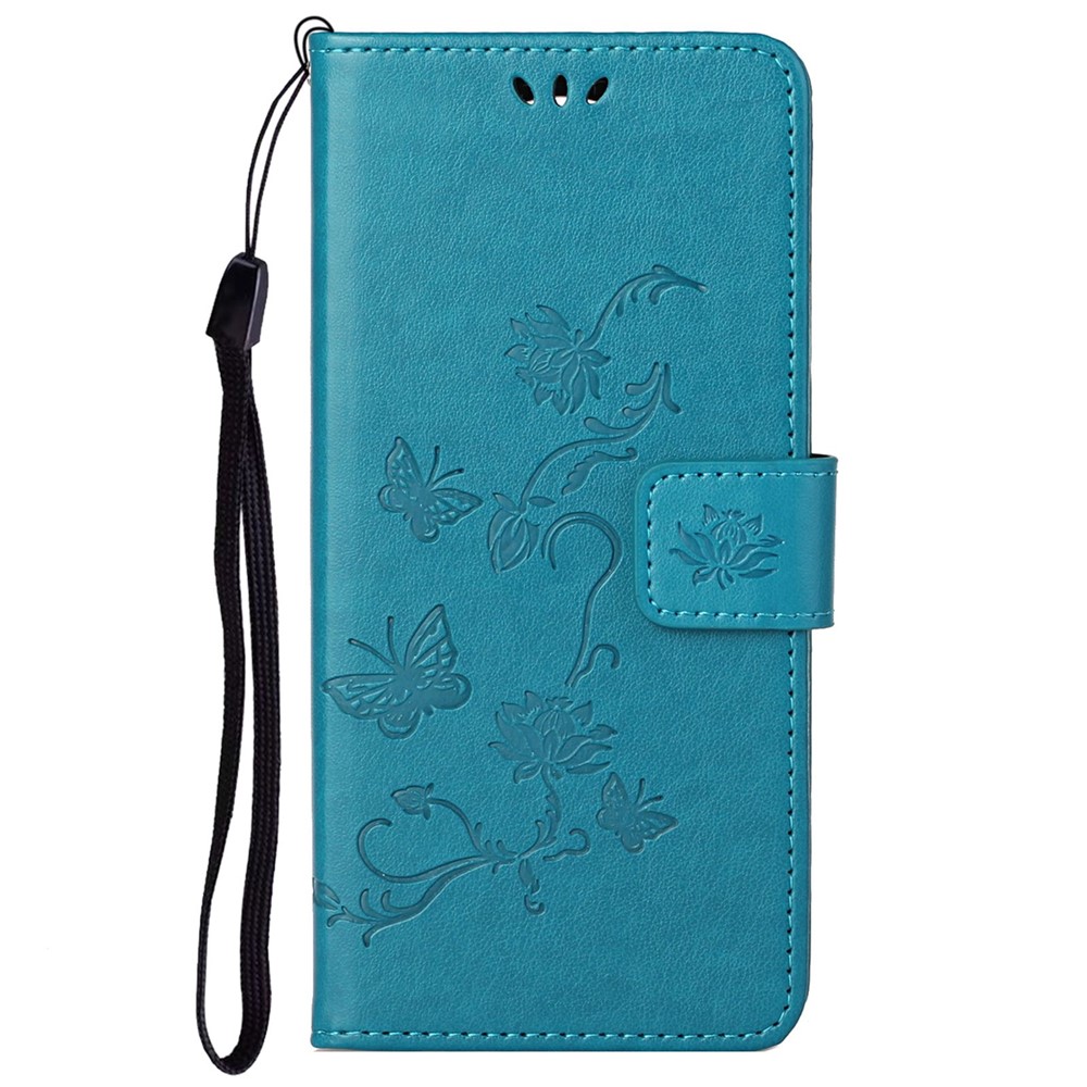 Imprint Butterfly Flower Leather Wallet Stand Phone Cover for Samsung Galaxy A32 4G - Blue-4