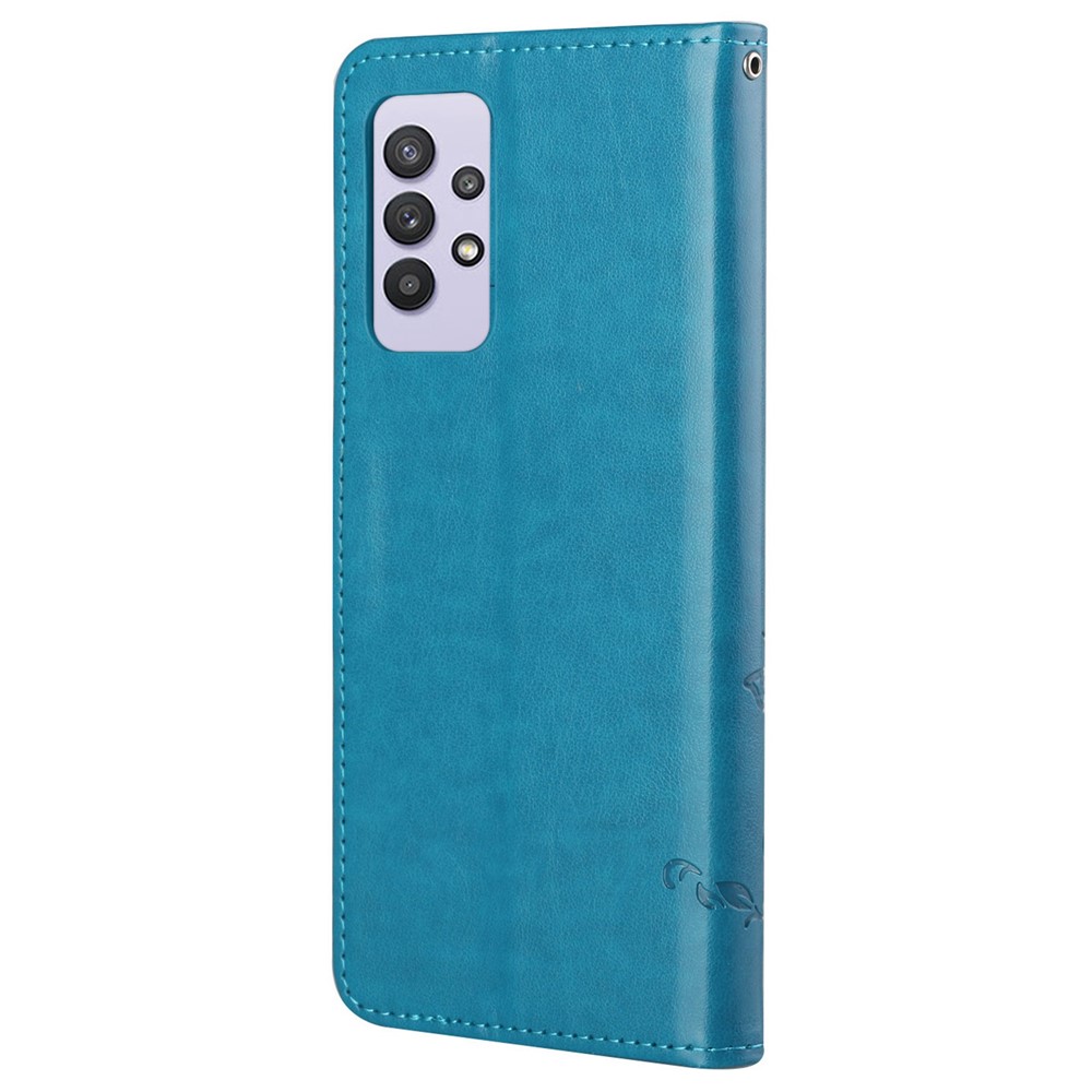 Imprint Butterfly Flower Leather Wallet Stand Phone Cover for Samsung Galaxy A32 4G - Blue-6