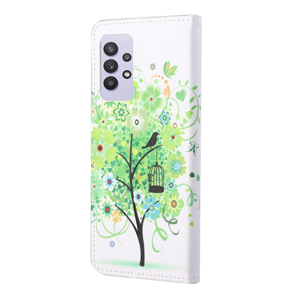 3D Pattern Printing Cross Texture Leather Wallet Stand Case Shell for Samsung Galaxy A32 4G (European Version) - Green Tree-2