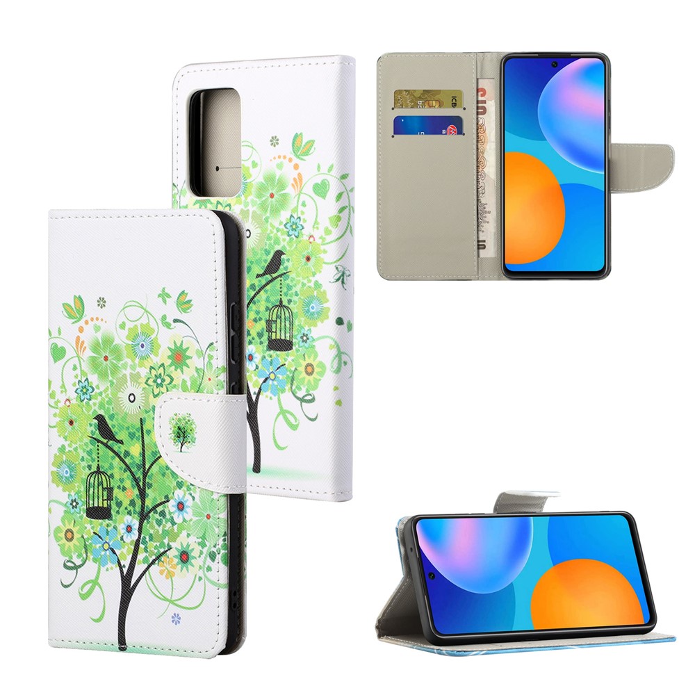 3D Pattern Printing Cross Texture Leather Wallet Stand Case Shell for Samsung Galaxy A32 4G (European Version) - Green Tree-6