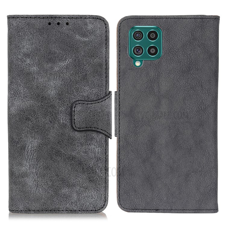 Stand Design Retro Style Split Leather Phone Wallet Case for Samsung Galaxy F62/M62 - Grey-1