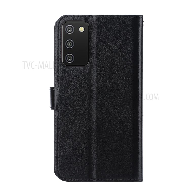 Crazy Horse Wallet Leather Shell for Samsung Galaxy A02s (164.2x75.9x9.1mm) Stand Protective Case - Black-6