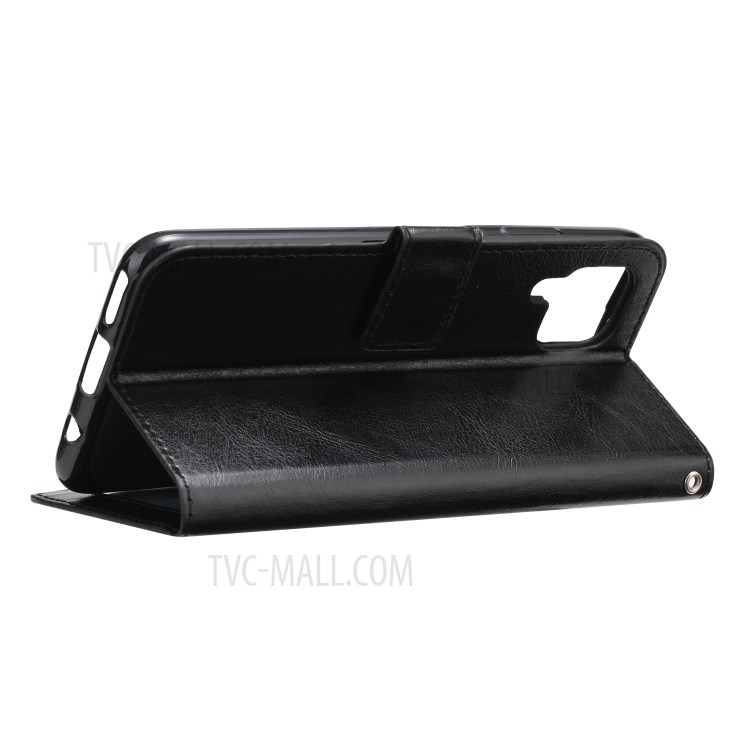 Crazy Horse Wallet Leather Shell for Samsung Galaxy A12 Stand Protective Case - Black-4