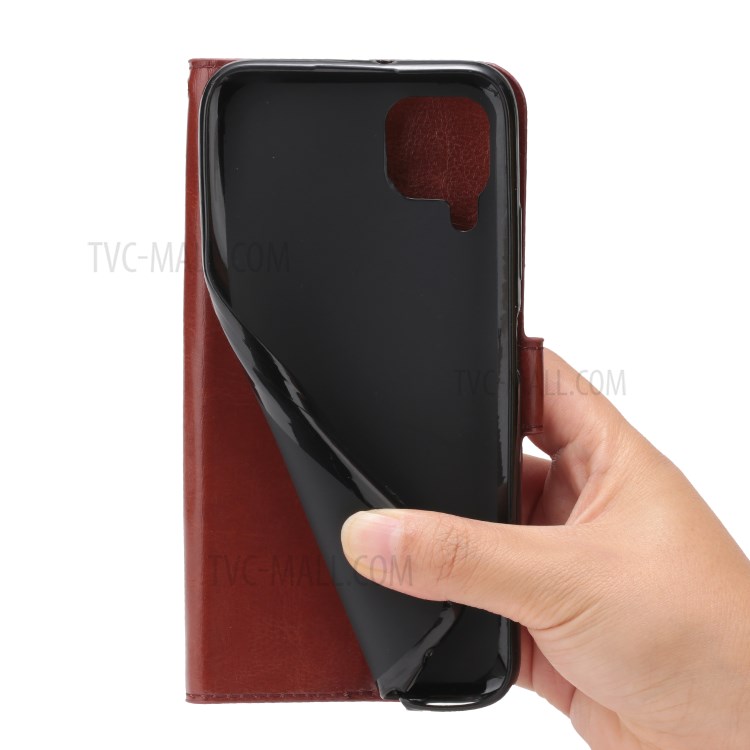 Crazy Horse Wallet Leather Shell for Samsung Galaxy A12 Stand Protective Case - Black-5