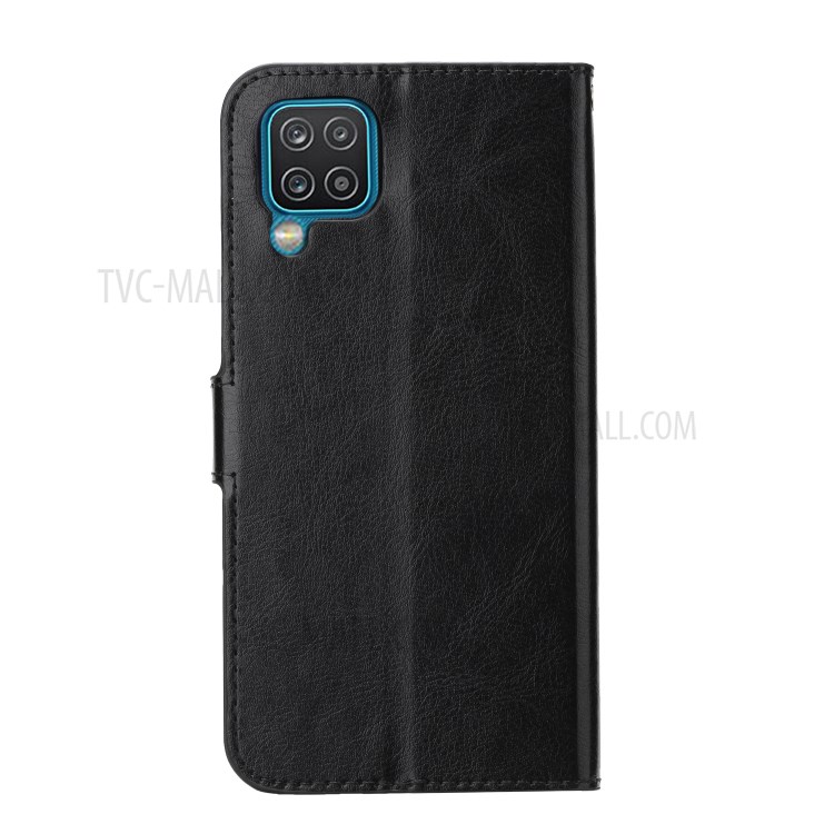 Crazy Horse Wallet Leather Shell for Samsung Galaxy A12 Stand Protective Case - Black-6