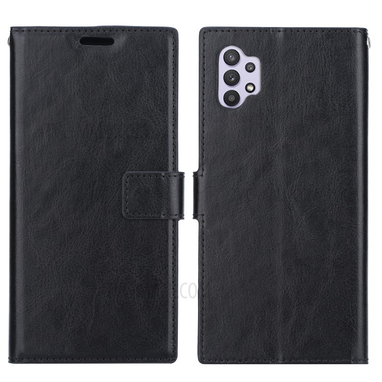 Crazy Horse Wallet Leather Shell Stand Protective Case Cover for Samsung Galaxy A32 5G - Black-1