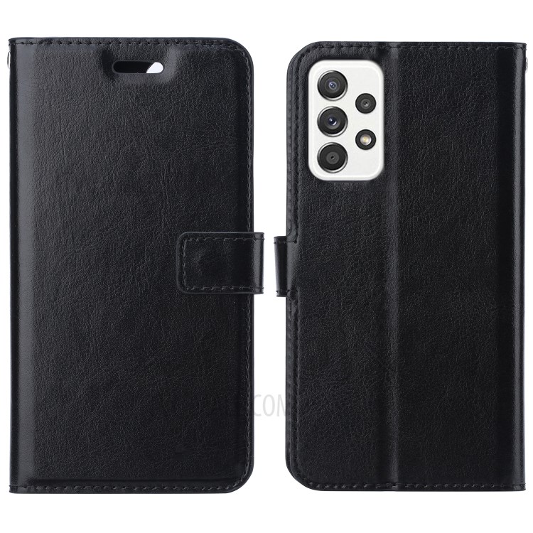 Crazy Horse Wallet Leather Shell for Samsung Galaxy A52 5G Stand Protective Case - Black-1