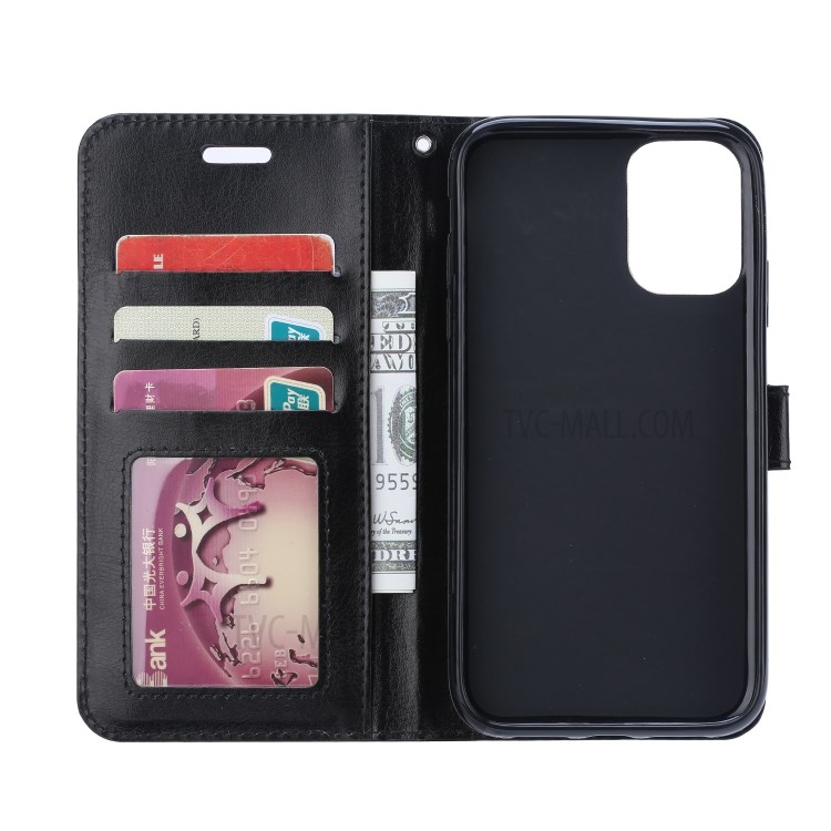 Crazy Horse Wallet Leather Shell for Samsung Galaxy A52 5G Stand Protective Case - Black-3