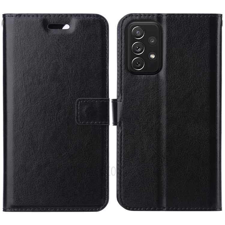 Crazy Horse Wallet Leather Shell for Samsung Galaxy A72 5G Stand Protective Case - Black-1