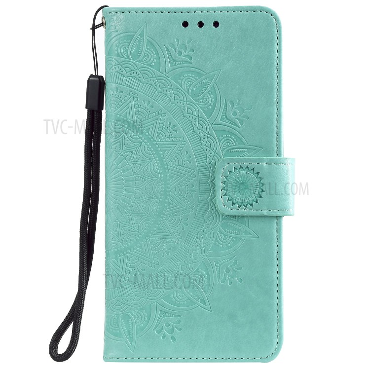Imprinted Mandala Flower Wallet Leather Case with Strap for Samsung Galaxy A72 5G/4G - Green-2