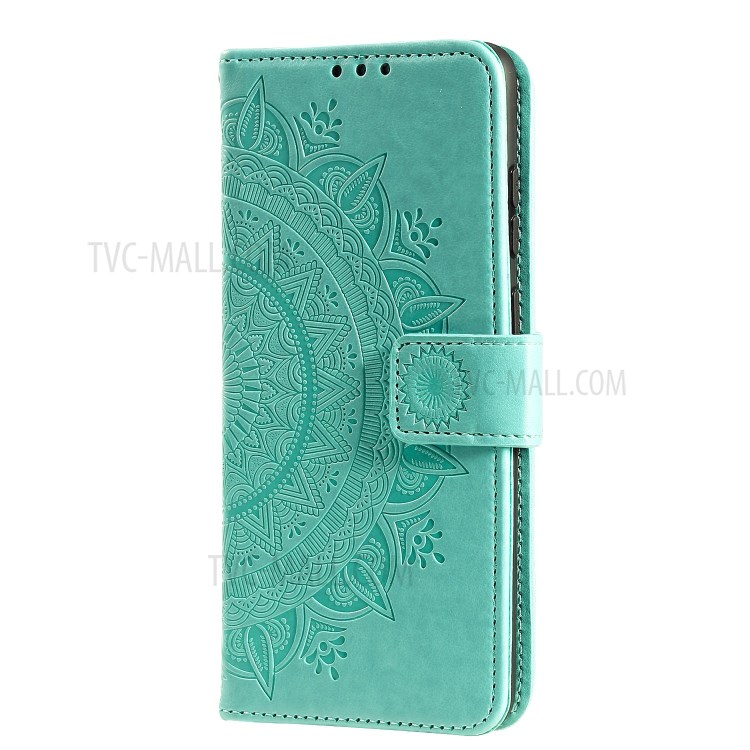 Imprinted Mandala Flower Wallet Leather Case with Strap for Samsung Galaxy A72 5G/4G - Green-4
