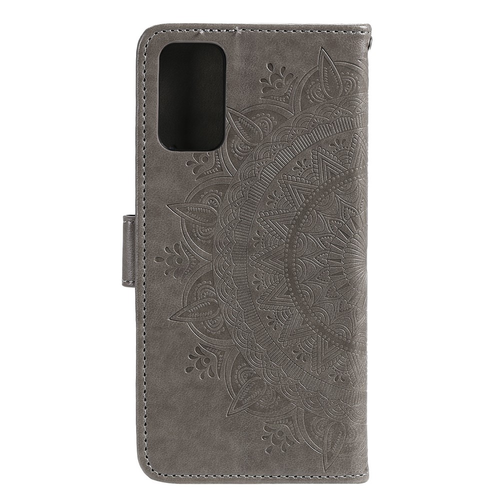 Imprinted Mandala Flower Wallet Leather Case with Strap for Samsung Galaxy A52 5G / Samsung Galaxy A52 4G - Grey-3