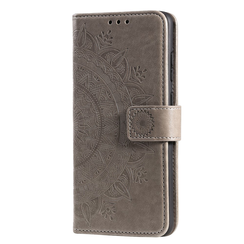 Imprinted Mandala Flower Wallet Leather Case with Strap for Samsung Galaxy A52 5G / Samsung Galaxy A52 4G - Grey-4