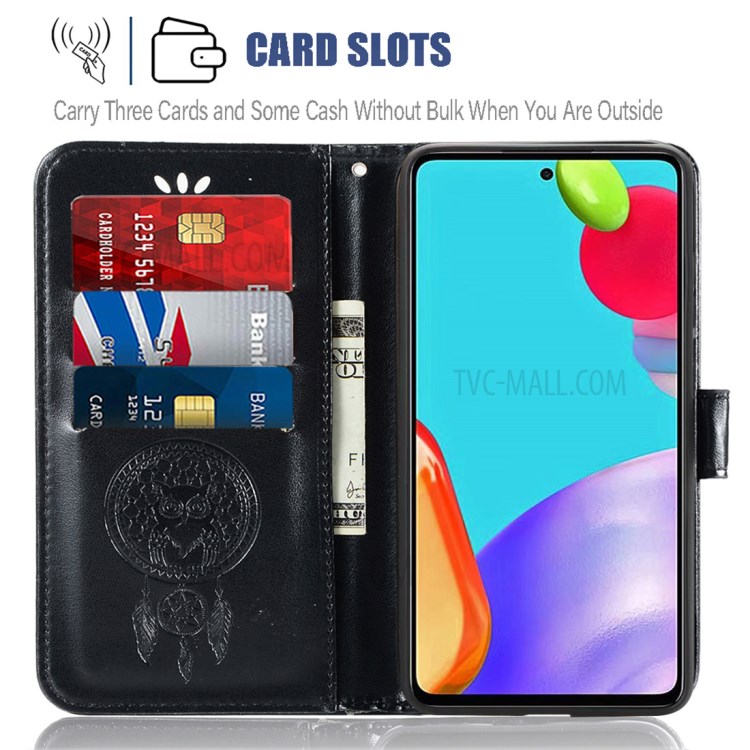 Wallet Stand Design Dream Catcher and Owl Pattern Imprinting Design Leather Cell Phone Case for Samsung Galaxy A72 5G - Black-4