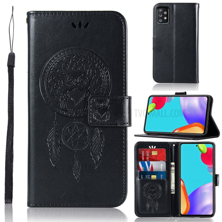 Wallet Stand Design Dream Catcher and Owl Pattern Imprinting Design Leather Cell Phone Case for Samsung Galaxy A72 5G - Black-5