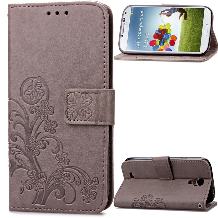 

Imprinted Four-leaf Clovers Leather Wallet Case for Samsung Galaxy S4 mini i9190 - Grey