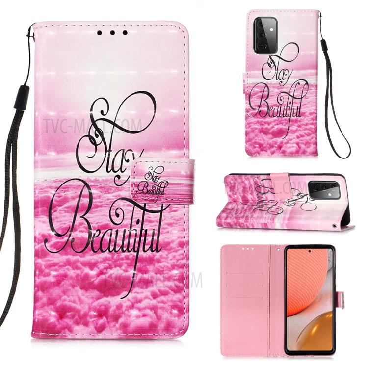 3D Pattern Printing PU Leather Wallet Stand Phone Shell Case for Samsung Galaxy A72 5G/4G - Stay Beautiful-7