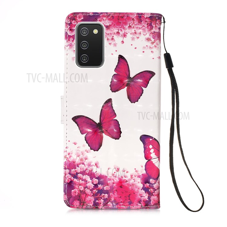 3D Pattern Printing Wallet Stand PU Leather Phone Shell Case for Samsung Galaxy A02s (166.5x75.9x9.2mm) - Rose Red Butterfly-2