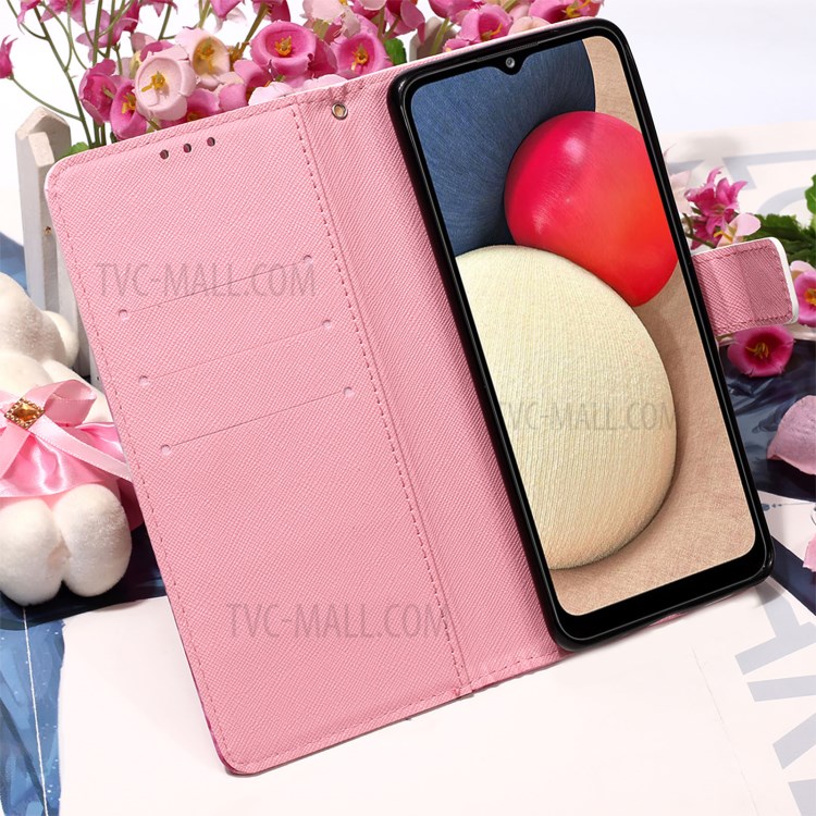 3D Pattern Printing Wallet Stand PU Leather Phone Shell Case for Samsung Galaxy A02s (166.5x75.9x9.2mm) - Rose Red Butterfly-6
