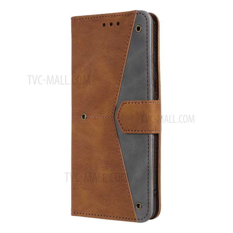 Rivet Decor Splicing Design Skin-Feeling Leather Phone Wallet Protective Cover for Samsung Galaxy A72 4G/5G - Brown-3