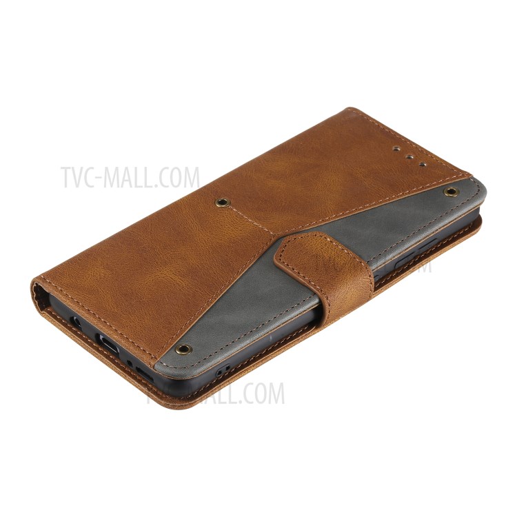 Rivet Decor Splicing Design Skin-Feeling Leather Phone Wallet Protective Cover for Samsung Galaxy A72 4G/5G - Brown-7