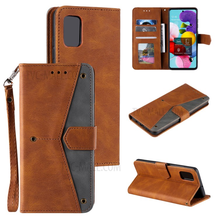 Rivet Decor Splicing Design Skin-Feeling Leather Phone Wallet Protective Cover for Samsung Galaxy A72 4G/5G - Brown-8