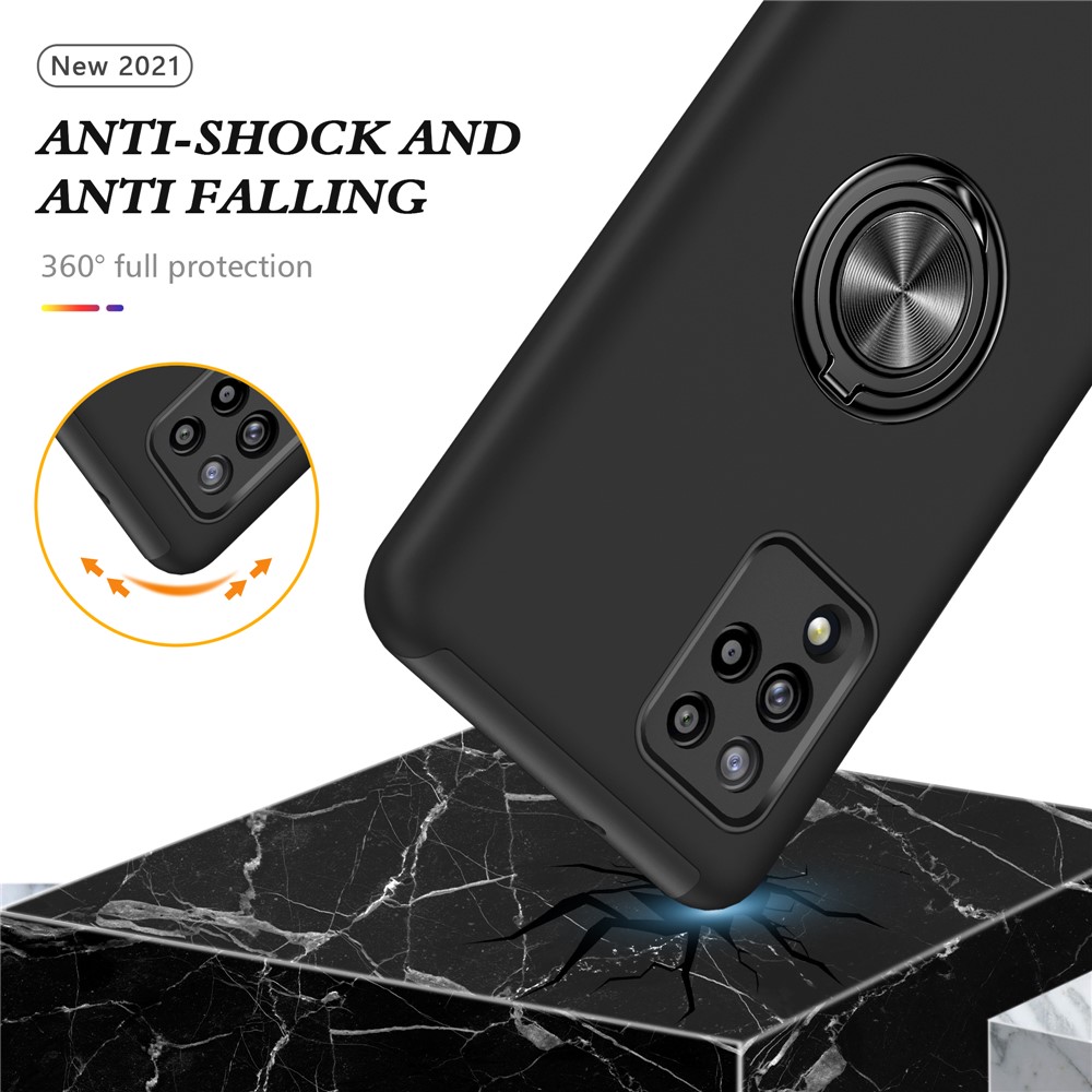 Anti-Shock Hybrid Phone Case Cover with Ring Shape Kickstand Design for Samsung Galaxy A42 5G - Black-3