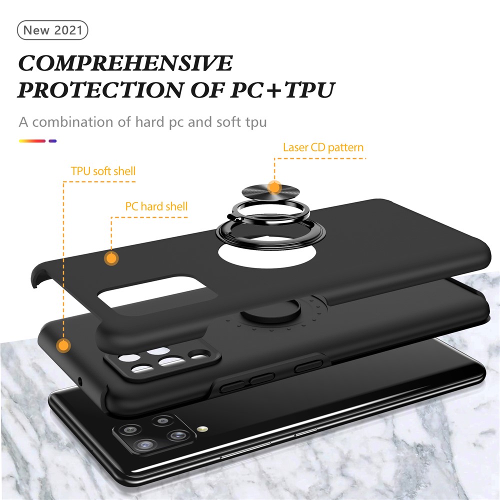 Anti-Shock Hybrid Phone Case Cover with Ring Shape Kickstand Design for Samsung Galaxy A42 5G - Black-4