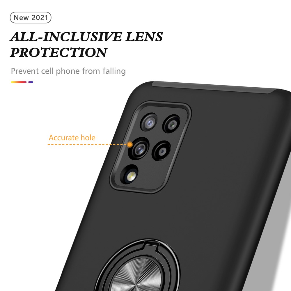 Anti-Shock Hybrid Phone Case Cover with Ring Shape Kickstand Design for Samsung Galaxy A42 5G - Black-7