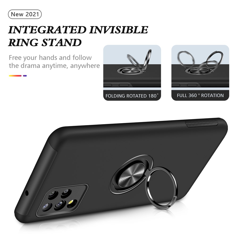 Anti-Shock Hybrid Phone Case Cover with Ring Shape Kickstand Design for Samsung Galaxy A42 5G - Black-8