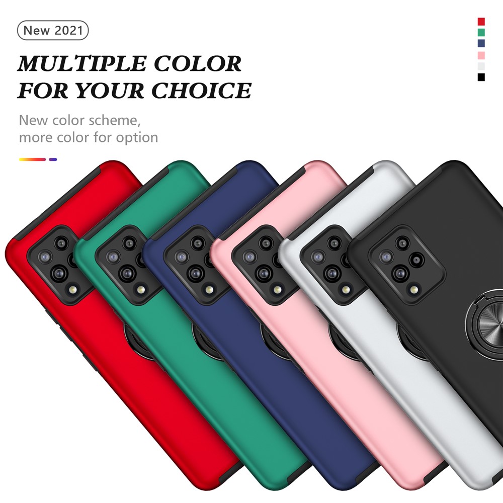 Anti-Shock Hybrid Phone Case Cover with Ring Shape Kickstand Design for Samsung Galaxy A42 5G - Black-9