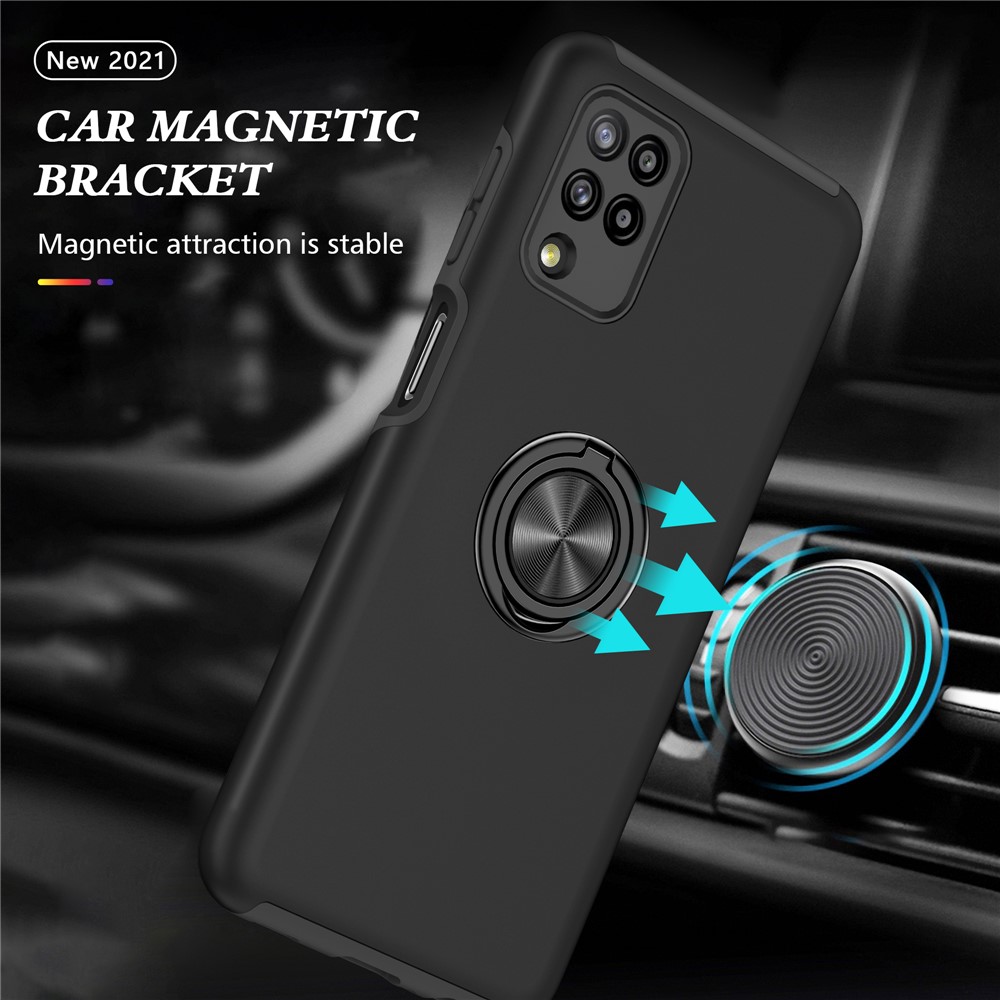 Ring Shape Kickstand Design All-Round Protection Hybrid Phone Case Cover for Samsung Galaxy A12 - Black-2