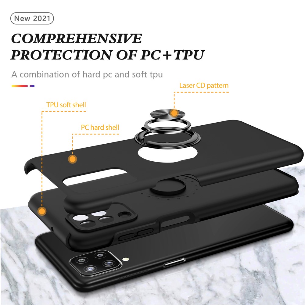 Ring Shape Kickstand Design All-Round Protection Hybrid Phone Case Cover for Samsung Galaxy A12 - Black-4