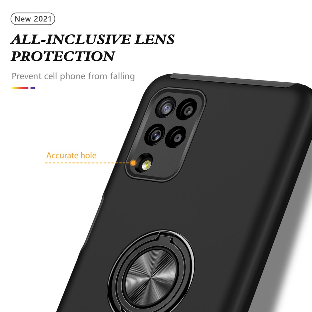 Ring Shape Kickstand Design All-Round Protection Hybrid Phone Case Cover for Samsung Galaxy A12 - Black-6