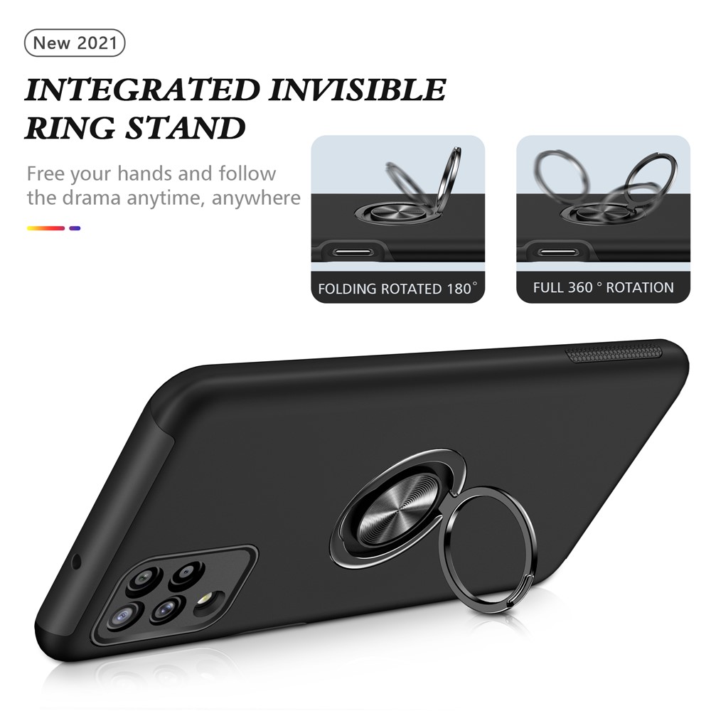 Ring Shape Kickstand Design All-Round Protection Hybrid Phone Case Cover for Samsung Galaxy A12 - Black-7