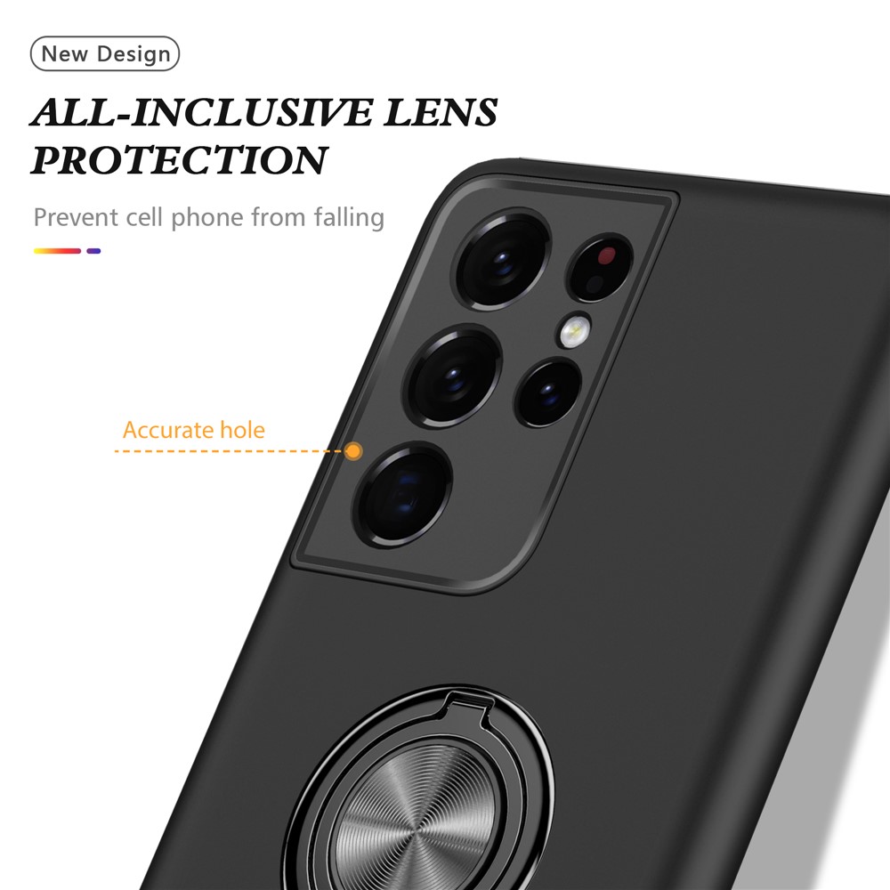 Ring Shape Kickstand Design Back Cover for Samsung Galaxy S21 Ultra 5G Hybrid Phone Case - Black-6