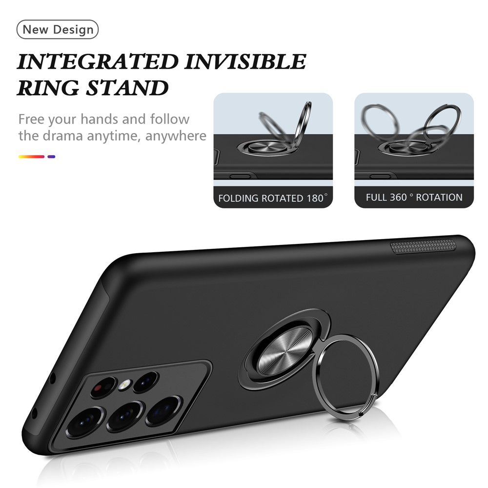 Cubierta Trasera Del Diseño De Kickstand De Forma De Anillo Para Samsung Galaxy S21 Ultra 5G Funda De Teléfono Híbrido - Negro