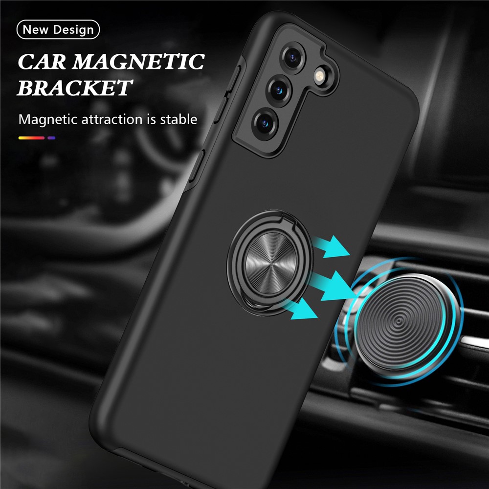 Ring Shape Kickstand Design TPU + PC Hybrid Phone Case Cover for Samsung Galaxy S21 Plus 5G - Black-2
