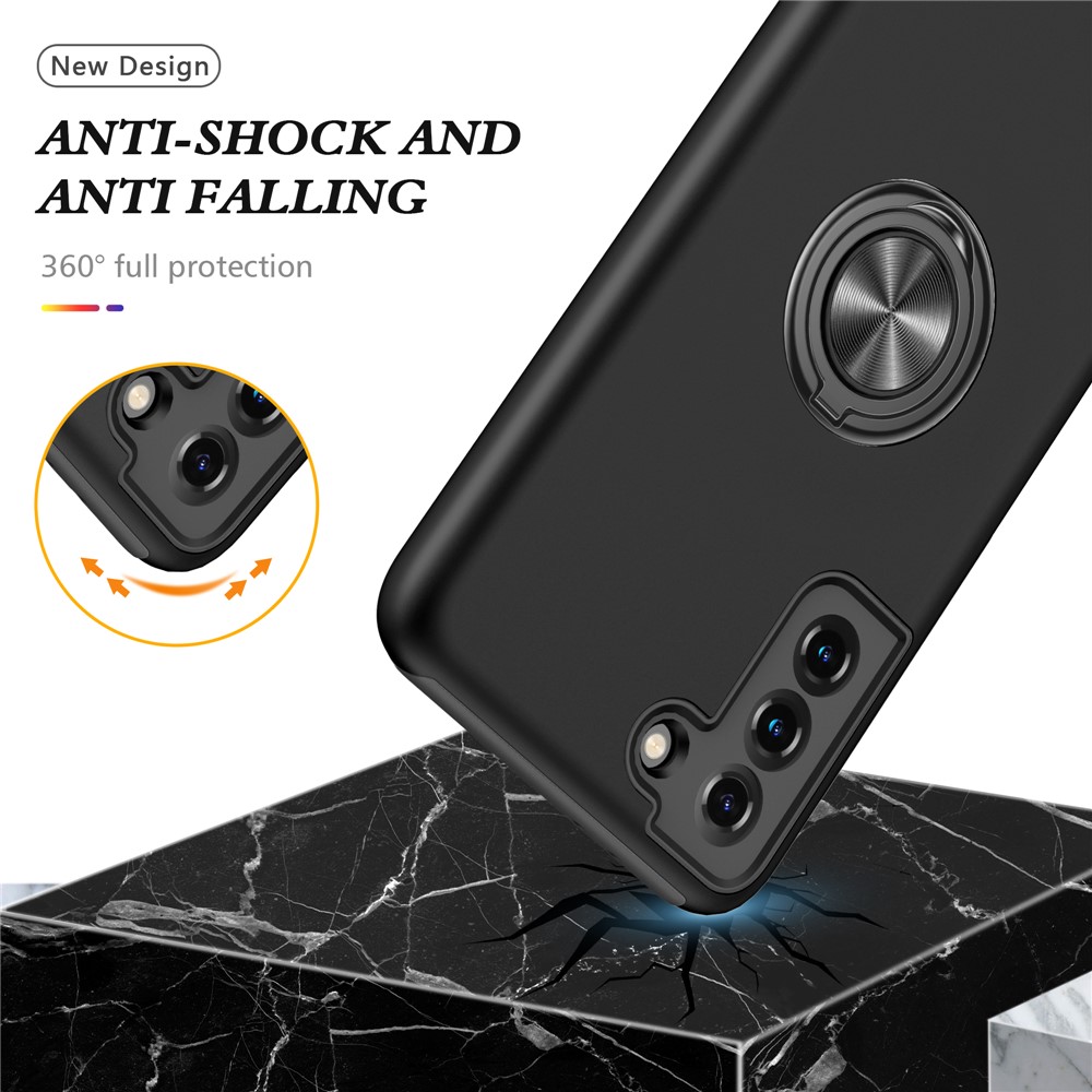 Ring Shape Kickstand Design TPU + PC Hybrid Phone Case Cover for Samsung Galaxy S21 Plus 5G - Black-3
